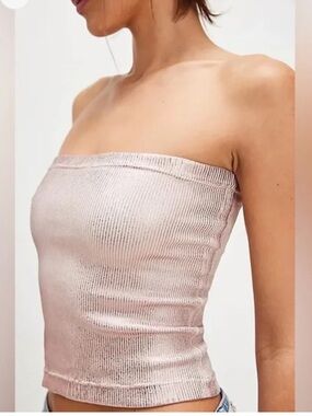 845. FREE PEOPLE Carrie Foil Tune Top in Ballet Combo Sz L NWOT $58